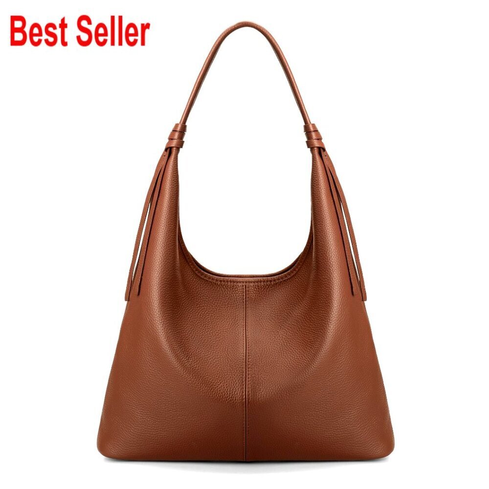 Genuine Leather Slouchy Hobo Tote Handbag with Tassel Ribbon